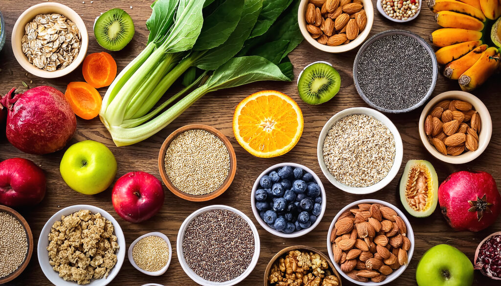 display of fiber containing foods
