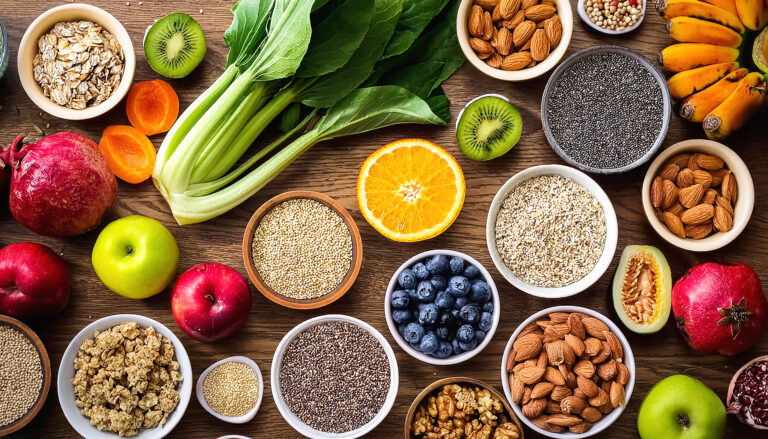 display of fiber containing foods